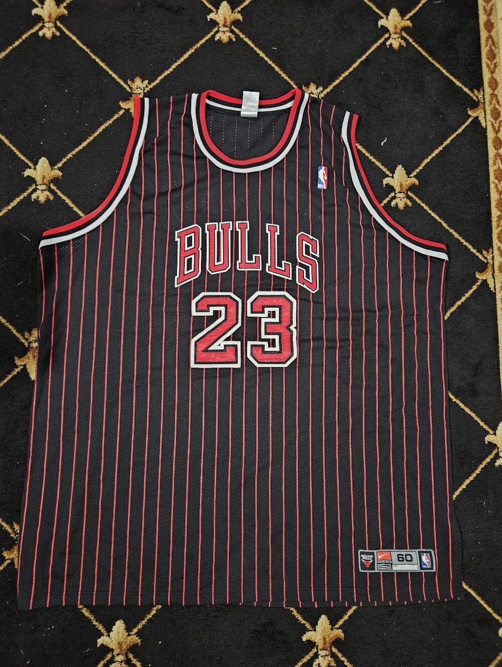 Michael Jordan Nike Chicago Bulls Black And Red Pinstripe Jersey 5XL 60